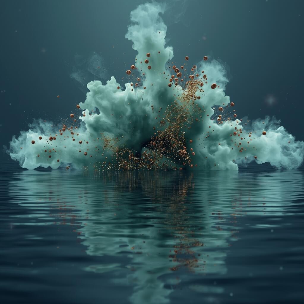 KI-generierte Draufsicht auf eine Wasserlandschaft